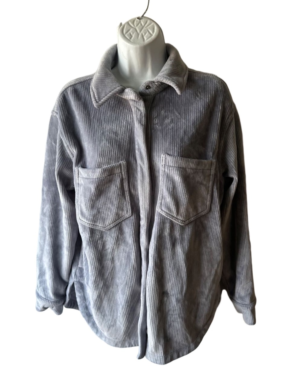 Apana Gray Corduroy Teddy Shacket Jacket Women’s Size S Cozy Sherpa Fleece Overs